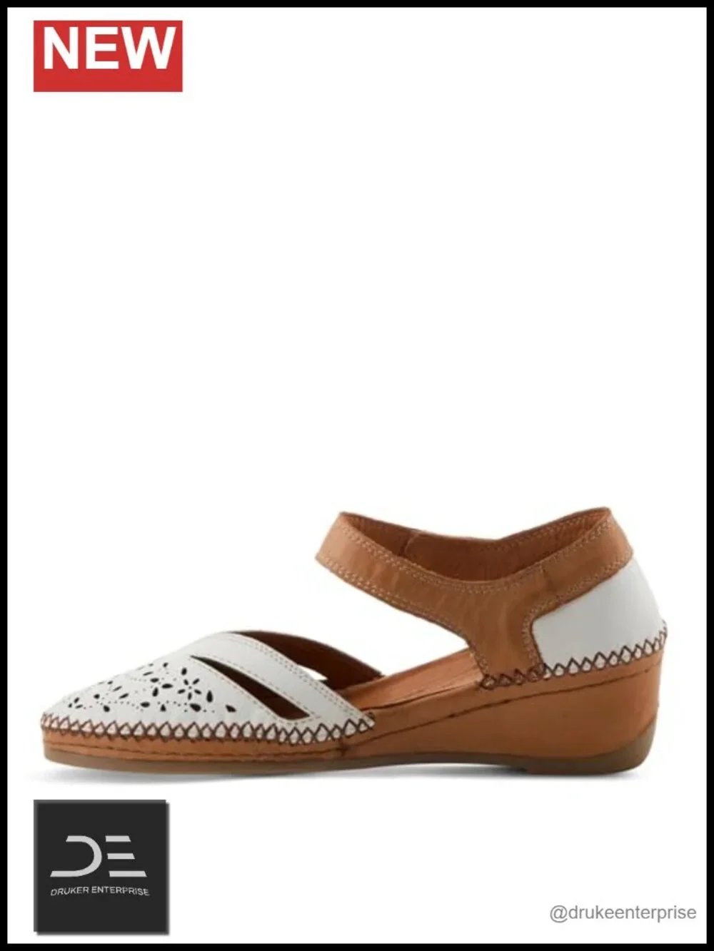 Women's Leather Wedge Sandals with Laser-Cut Pattern, Hook-and-Loop Strap, 2